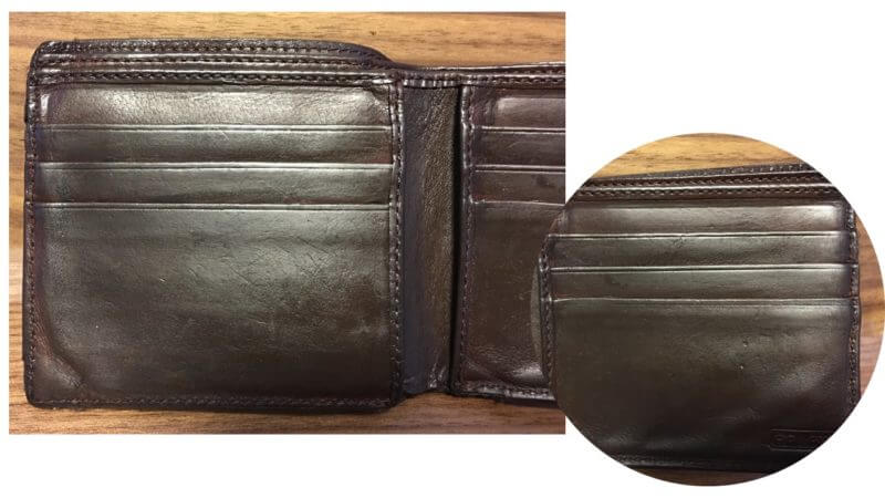 Image of the inside of a COACH wallet after repair