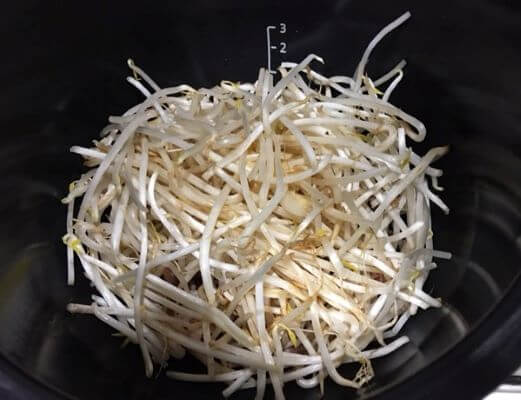 Image: Pork belly and bean sprouts in the pan before cooking
