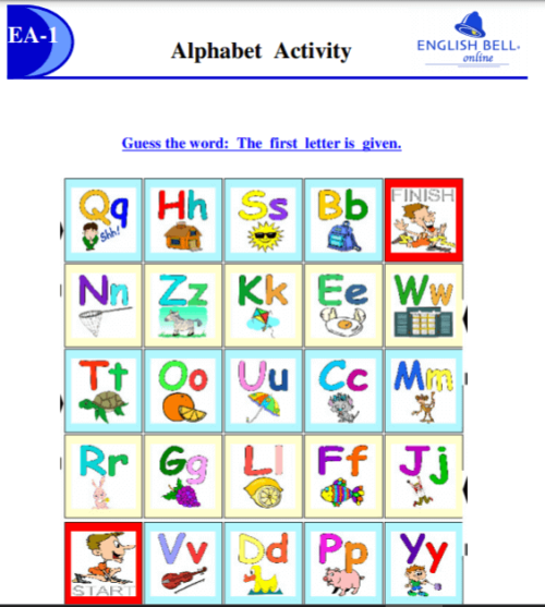 イングリッシュベルの「Alphabet Activity」のテキスト画像