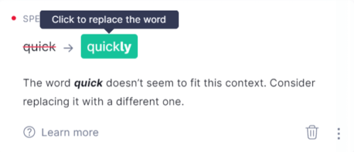 Grammarly 添削がquickの修正候補