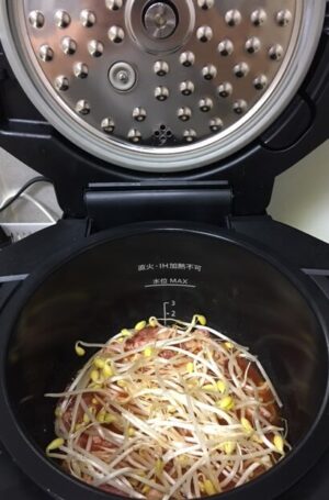 韓国風ピリ辛炊き込みごはん調理前鍋の中